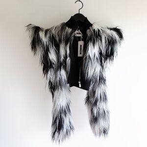 Dolls Kill NAMILIA Doomsday Faux Fur Crop Spiked Jacket XS NWT Sold Out!